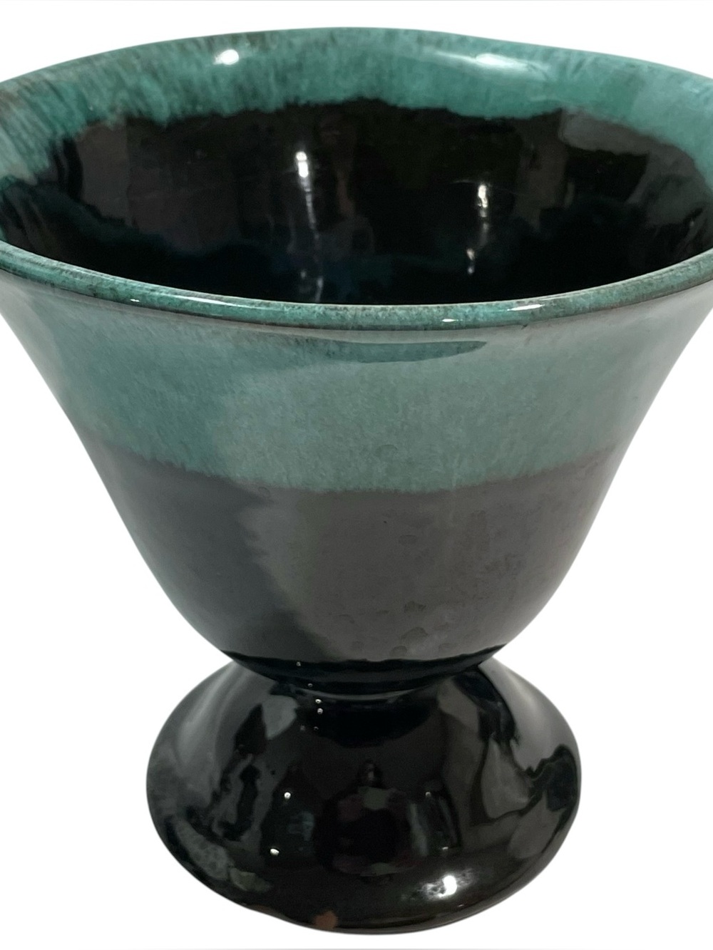 Vintage 1970s Blue Mountain Pottery Teal Pedestal Planter Canada BMP